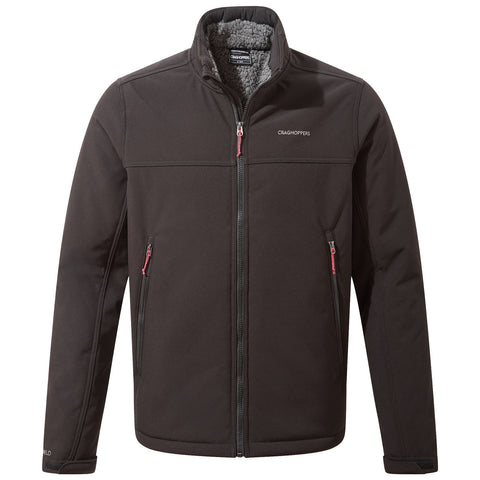 A black jacket with a high collar is displayed featuring a zippered front and two zippered pockets it has a soft inner lining suitable for cooler weather