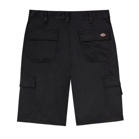 Black cargo shorts are displayed flat with multiple pockets showcasing a practical design suitable for casual or outdoor wear against a plain white background