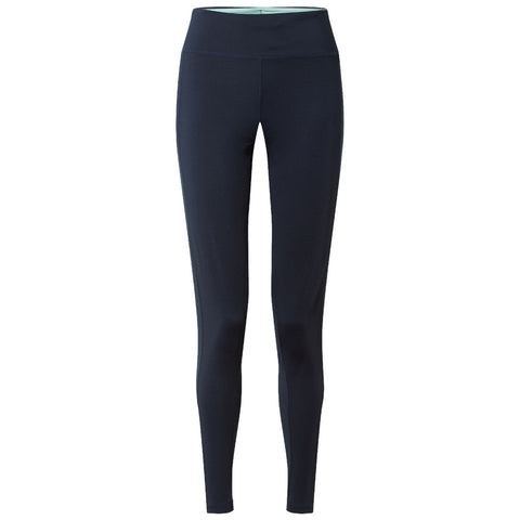 A pair of black leggings stands upright displaying a high waistband with a smooth texture designed for comfort and flexibility typically used in athletic or casual settings