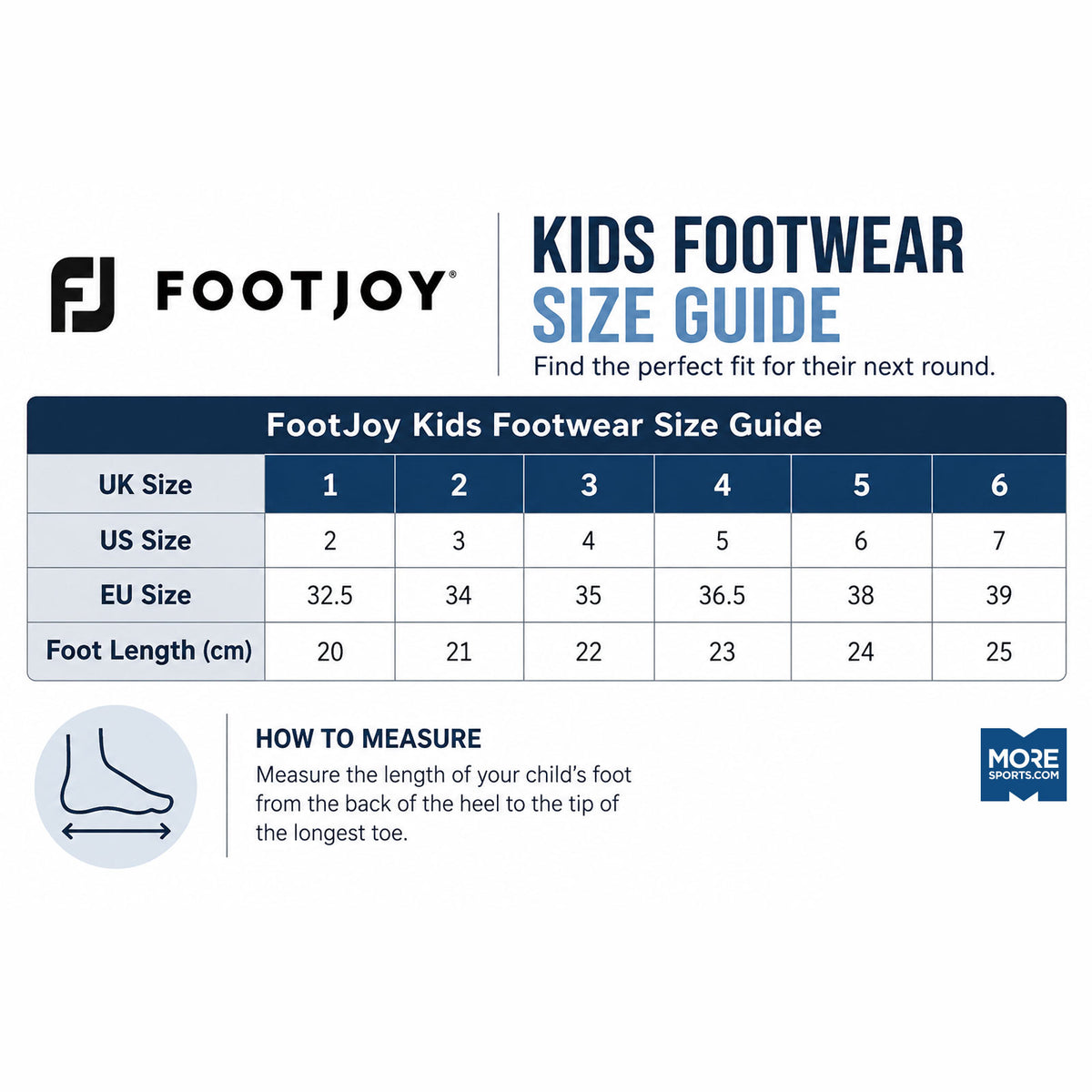 FootJoy Kids Footwear Size Guide