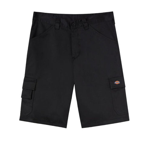 Black cargo shorts with a button closure feature multiple pockets for storage displayed against a plain white background showcasing a casual and functional clothing item suitable for warm weather