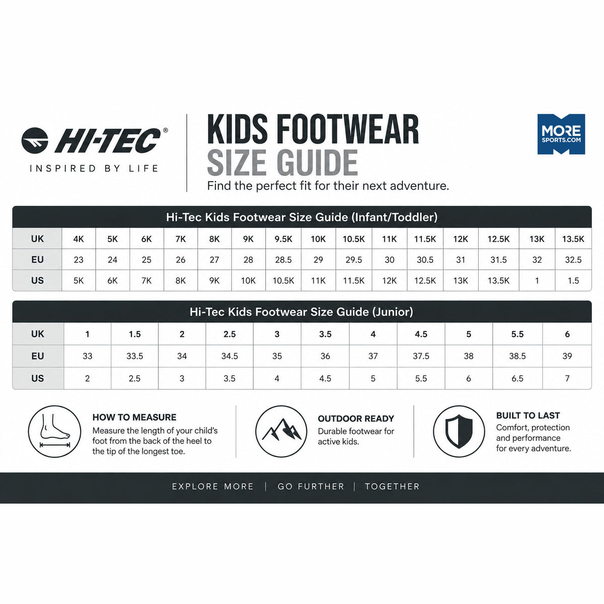 Hi-Tec Kids Footwear Size Guide