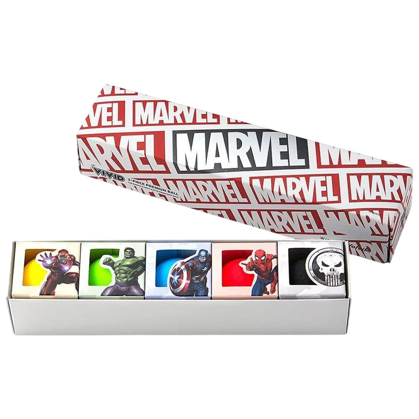 Volvik Vivid 5 Golf Balls Marvel Character Box