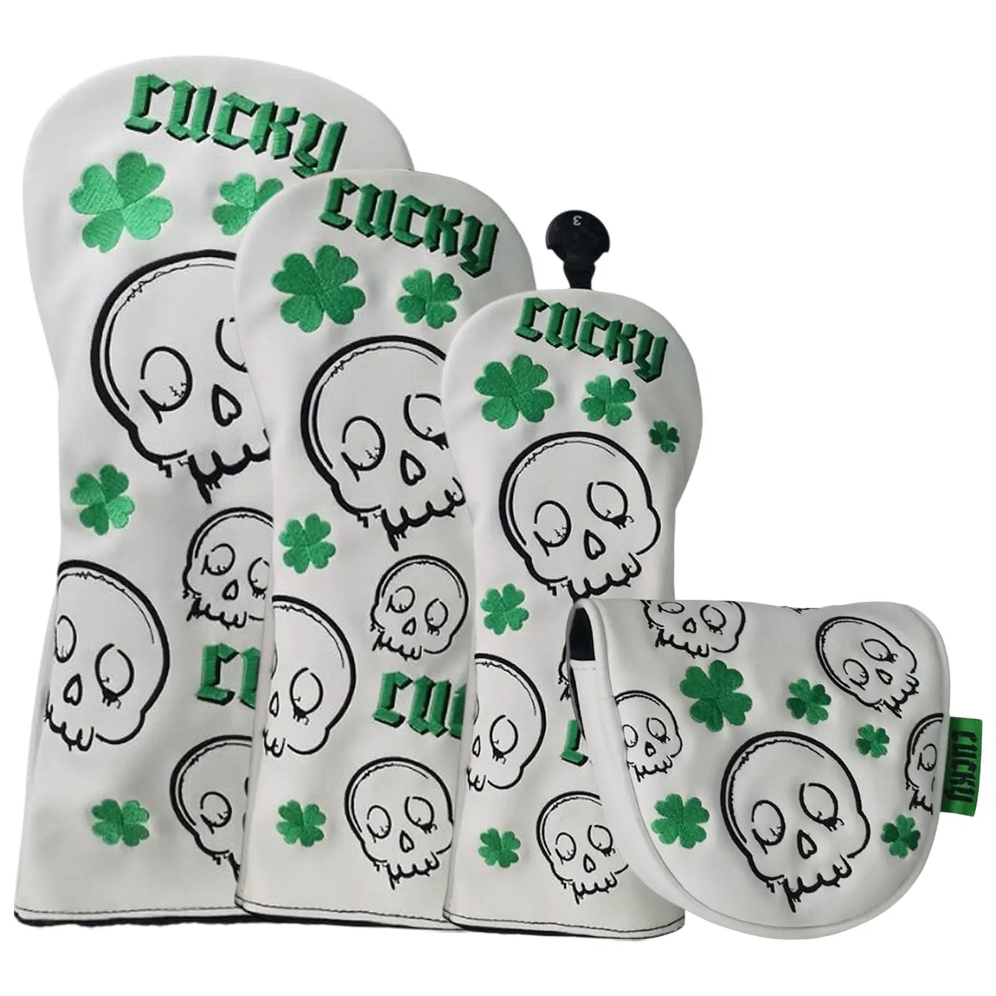 Legend Golf Club Lucky Skulls Headcovers - White / Green