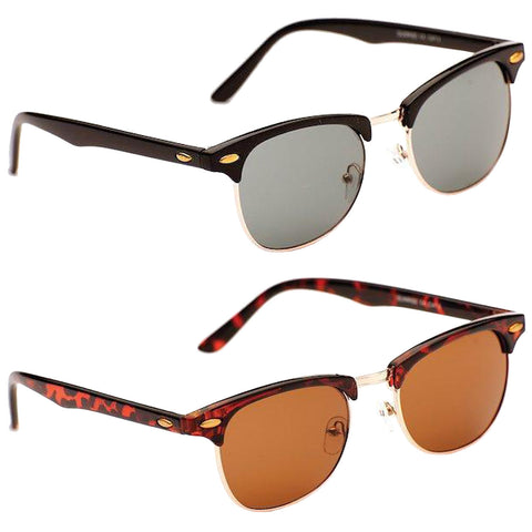Eyelevel Ladies Sunrise Sunglasses Two pairs of sunglasses are displayed with one pair having black frames and gray lenses positioned above and the other pair featuring tortoiseshell frames with brown lenses below in a neutral background.