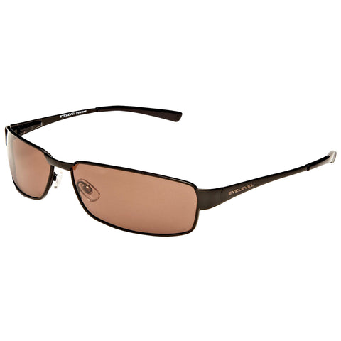 Sunglasses are positioned at an angle showcasing their rectangular lenses and sleek black frame the lenses have a brown tint suggesting they are designed for sun protection.