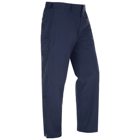 ProQuip Ladies Emily Waterproof Trousers Navy blue pants made of a lightweight material are displayed standing upright showcasing their straight cut and smooth surface in a neutral, uncluttered background.