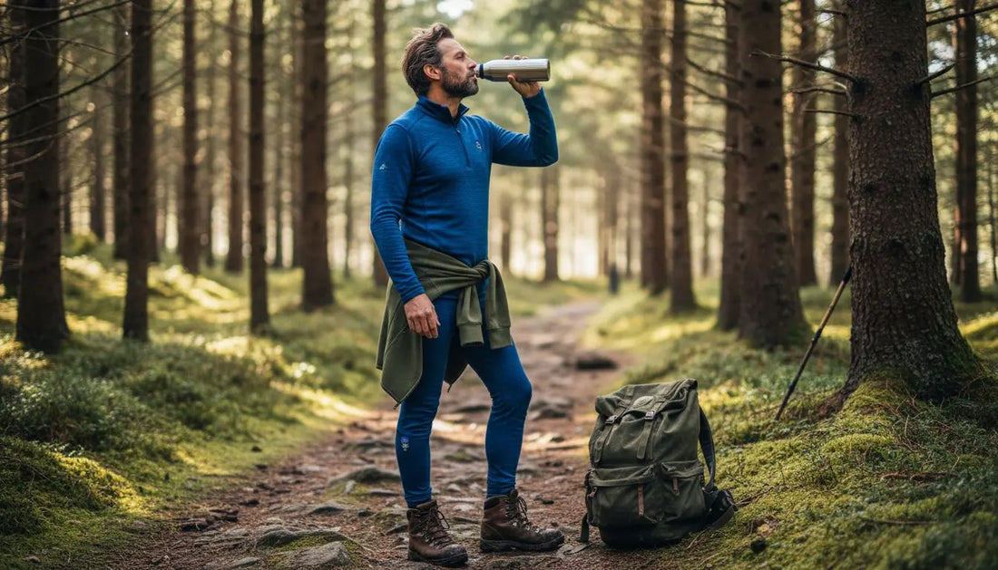 Hiker wearing base layer in forest trail