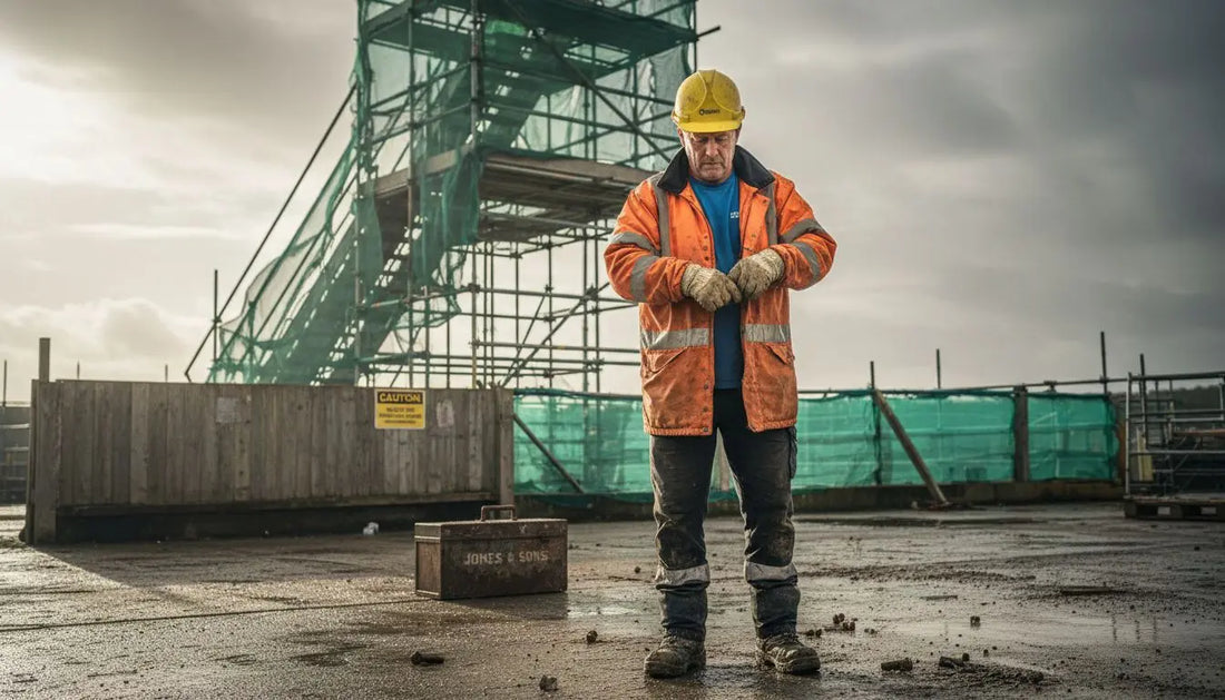 Construction worker adjusting hi-vis jacket outdoors
