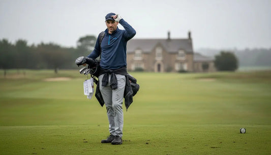 UK golfer with essential apparel on tee
