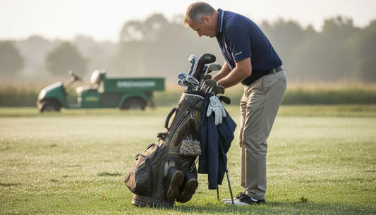 Golfer preparing bag with essential equipment