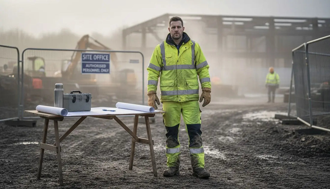 Supervisor in insulated jacket at building site