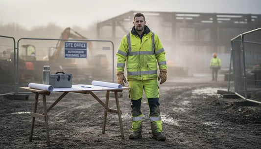 Supervisor in insulated jacket at building site