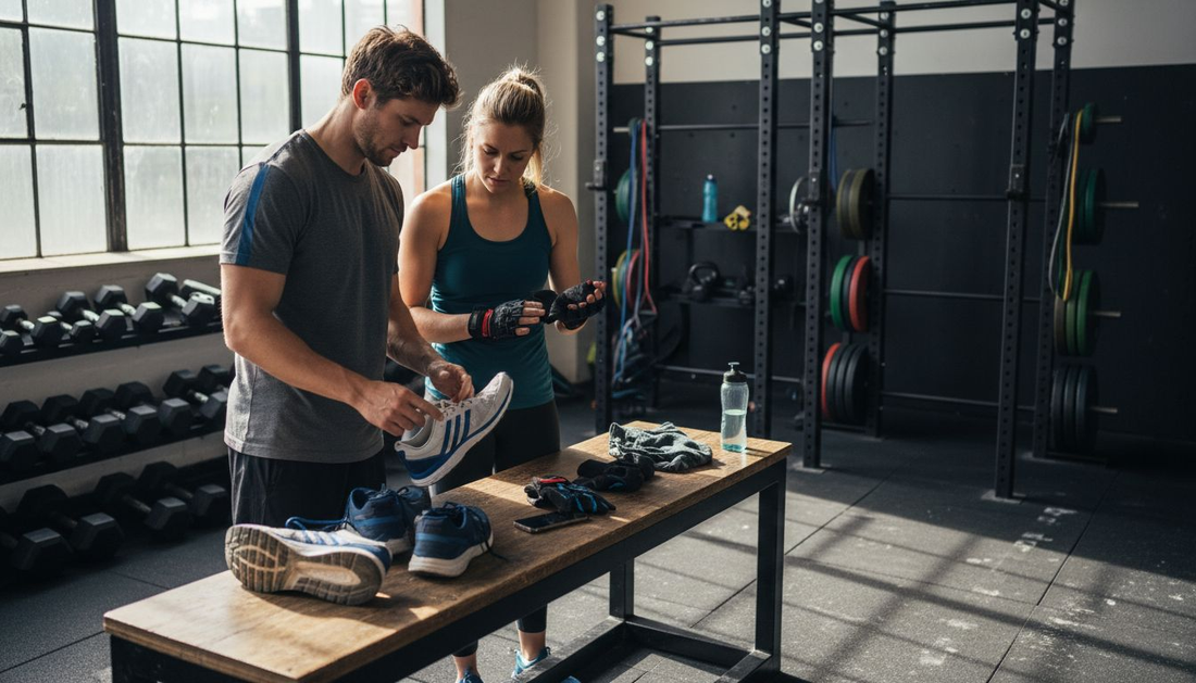 Athletes comparing sports gear quality in gym