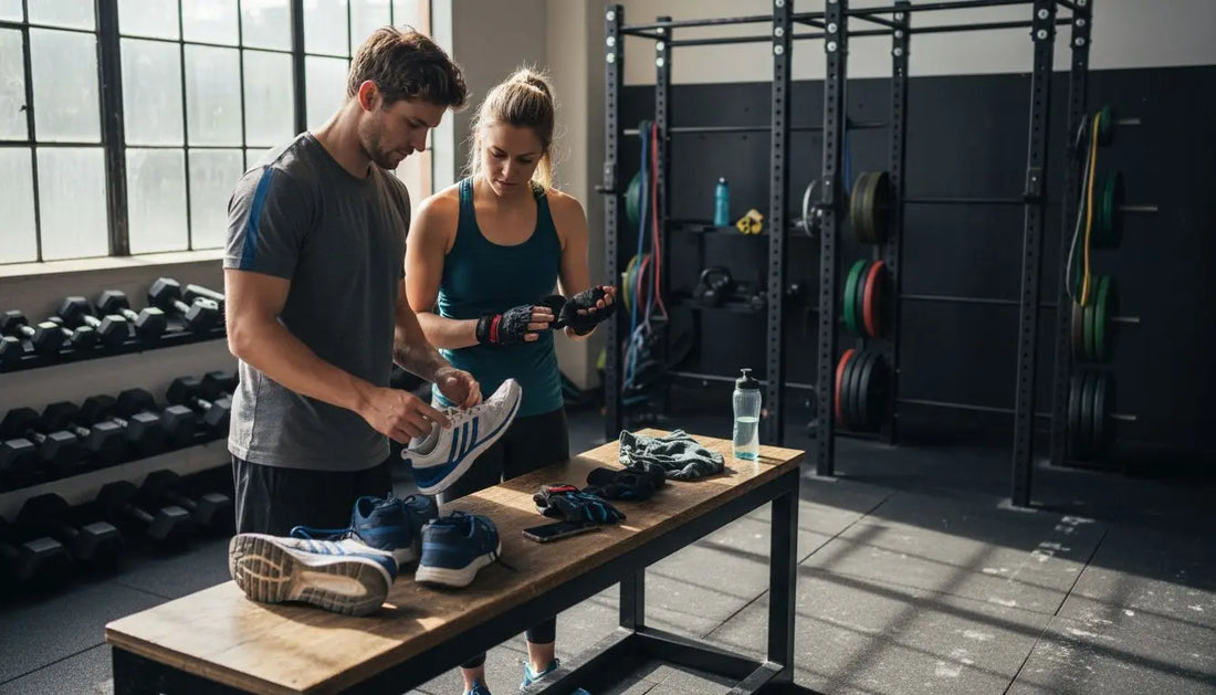 Athletes comparing sports gear quality in gym