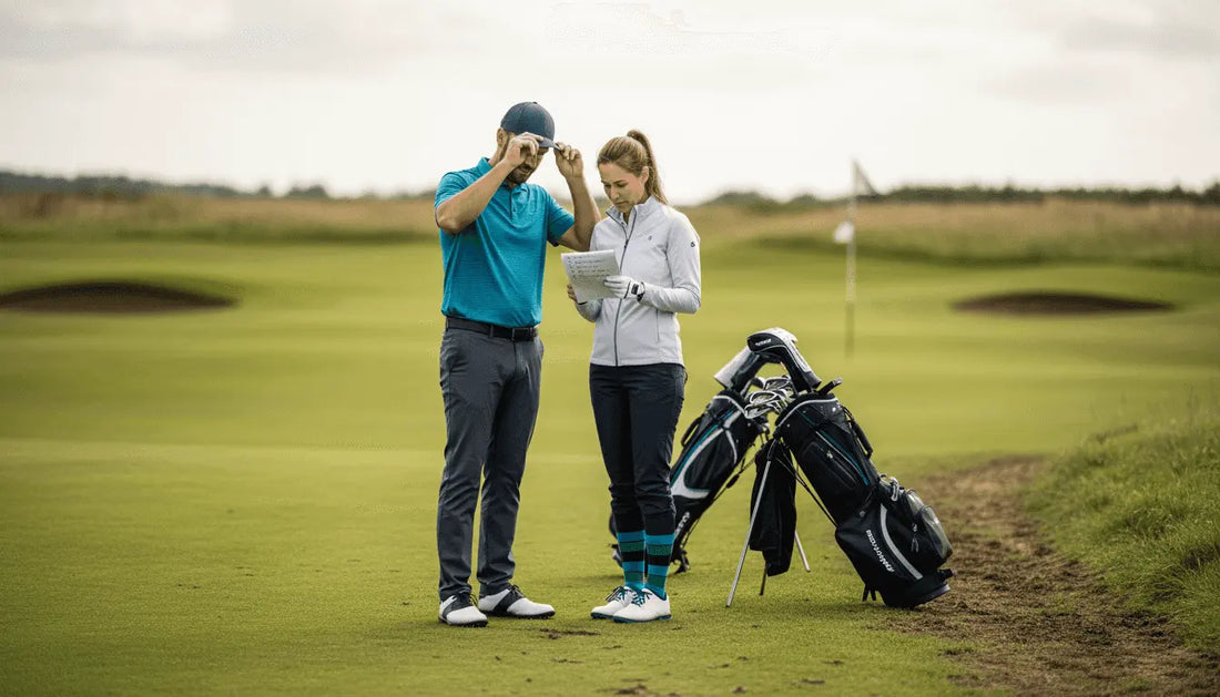 Golfers check apparel list at UK course edge