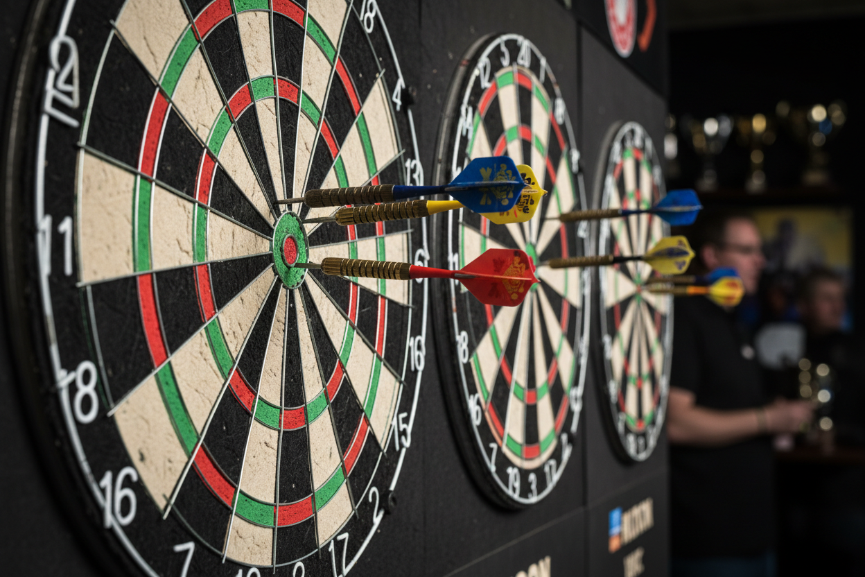 Darts being played in a tournament.