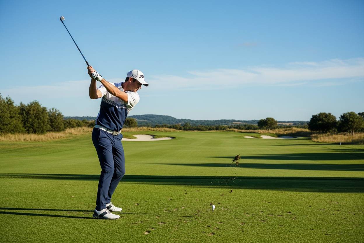 A man playing golf on a golf course.