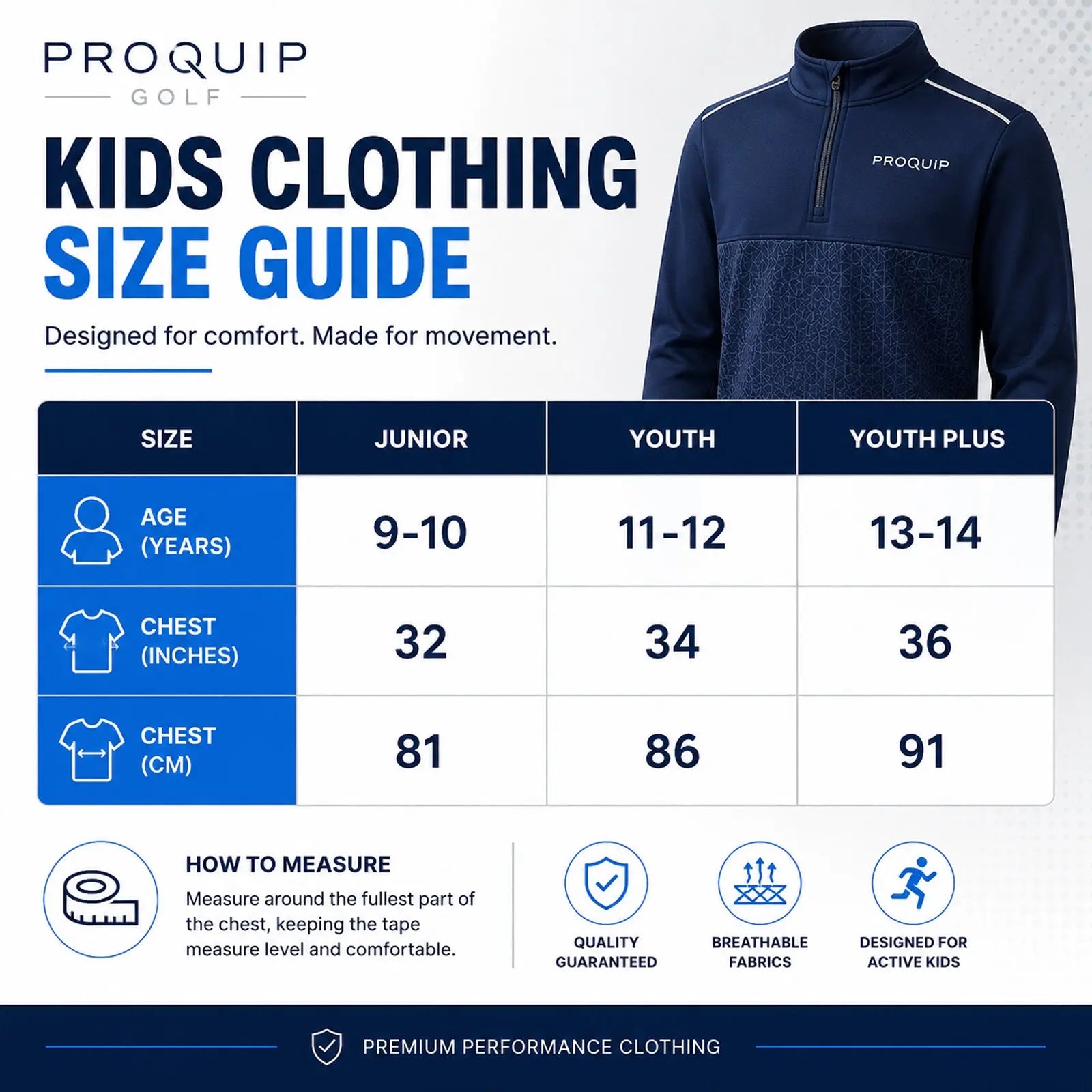 ProQuip Kids Size Guide