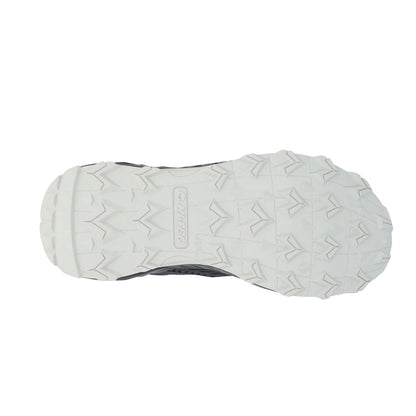 A black shoe sole with a white tread pattern is displayed the textured surface is designed for traction suitable for outdoor activities and sports usage