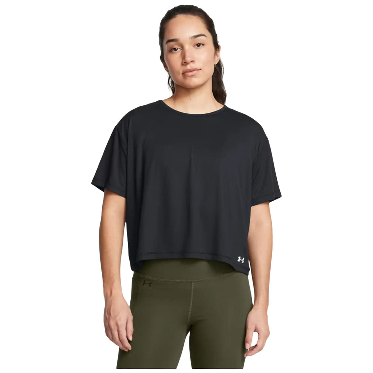 Under Armour Ladies Motion Cropped T-Shirt - XS / Black / White