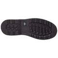 A black rubber boot sole is displayed with deep treads and ridges designed for grip while the context suggests it is intended for outdoor or work environments.