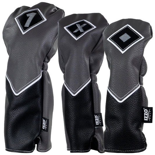 Izzo Golf Premium Headcovers - Black / Grey