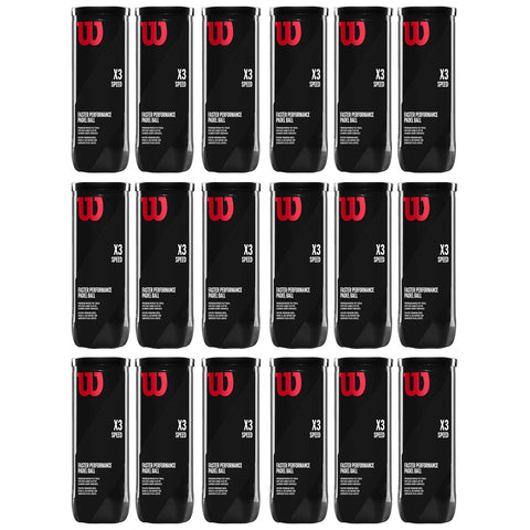 Sixteen black cans of a paddle ball product arranged in four rows of four. Each can features a red logo and text indicating "X3 SPEED FASTER PERFORMANCE PADDLE BALL."