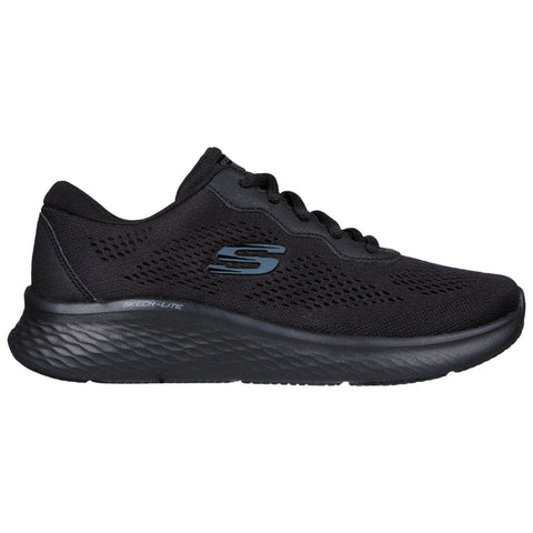 A black athletic shoe featuring a mesh upper and cushioned sole rests on a flat surface showcasing its sleek design and logo on the side.