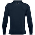 A dark long-sleeve polo shirt is displayed with a collar and fitted sleeves showcasing the logo on the upper back, suitable for casual or athletic wear.