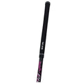 A black golf club grip with a textured surface lies vertically against a plain background featuring the text tour pride and designed for improved handling in golfing contexts.