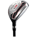 A golf club with a metallic silver head and black accents rests upright. It is designed for hitting golf balls, likely intended for use on a golf course.
