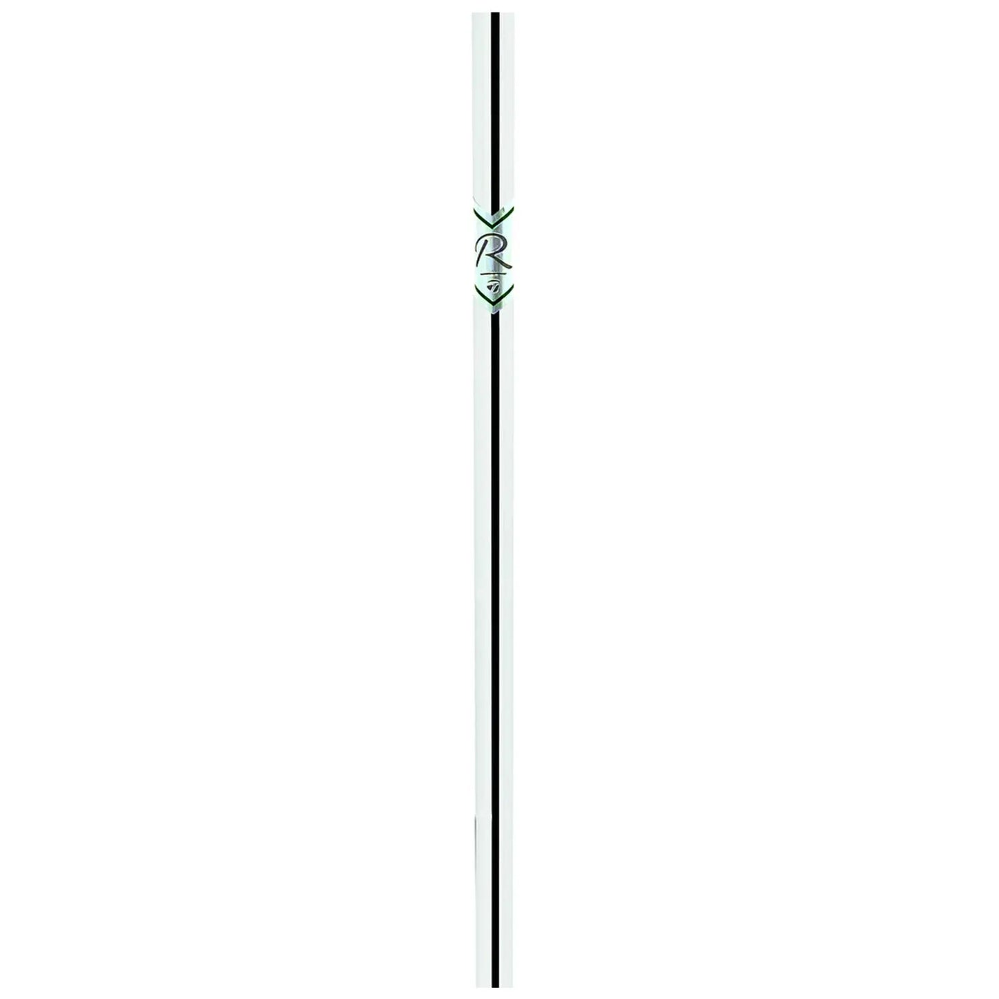 A slender metallic straw stands upright against a plain white background displaying a logo and green accents with a minimalist design emphasizing its sleek form and functionality.