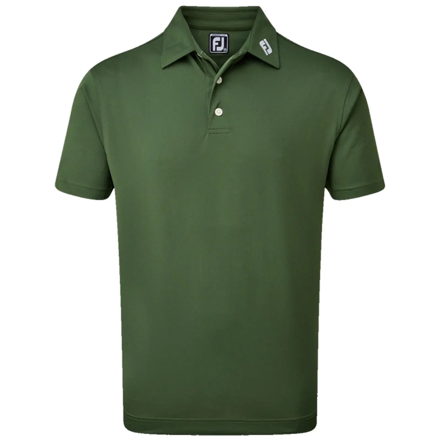 A green polo shirt is displayed prominently with a collar and three buttons The shirt features a logo on the collar and is made of a smooth fabric