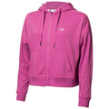 A bright pink zip-up hoodie is displayed with a front pocket and drawstrings on the hood providing a casual comfortable look suitable for relaxed environments. The logo CK is visible on the chest.