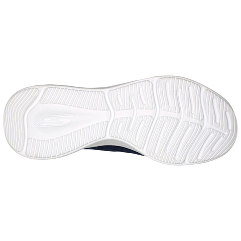 A shoe sole displays a textured white rubber design with grooves and a logo while positioned on a neutral background indicating it's ready for activity or showcasing its features.