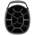 A gray protective helmet with a structured interior lining designed for comfort and safety sits upright against a plain background showcasing its internal support framework and handle on top.