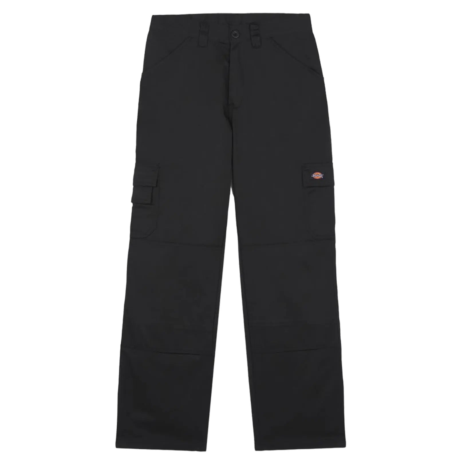 Black cargo pants feature multiple pockets and a straight-leg cut designed for utility and comfort displayed against a plain white background