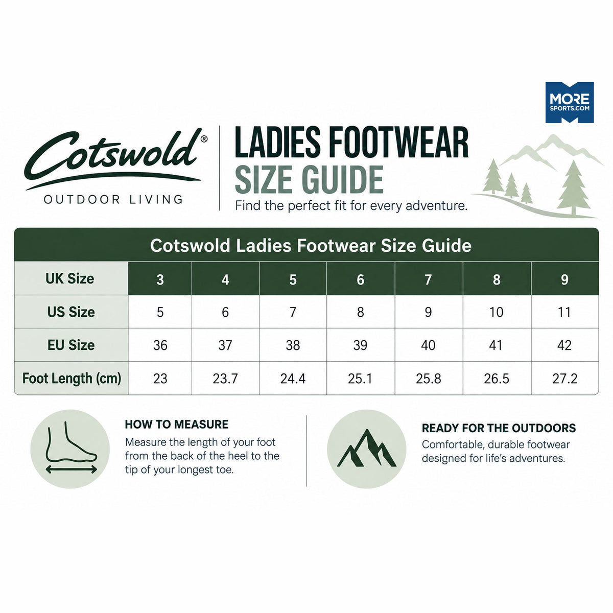 Cotswold Ladies Footwear Size Guide