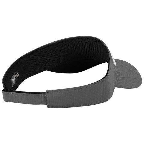 A gray visor hat rests flat showing its curved brim and open back with an interior mesh lining suggesting comfort while ideally suited for outdoor activities or sports.