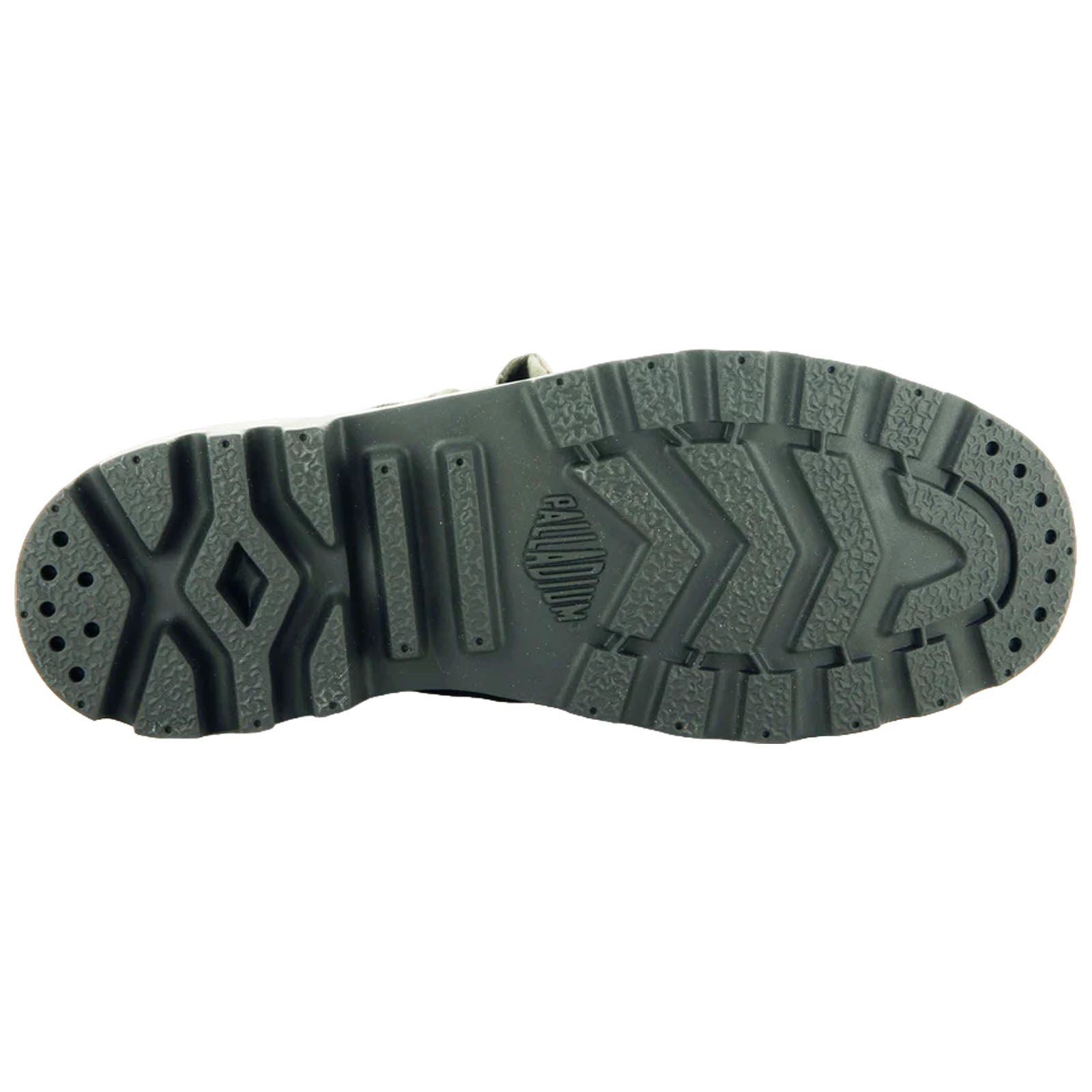 A rugged shoe sole features a textured pattern with deep grooves and treads designed for traction reflecting a durable construction suitable for outdoor activities