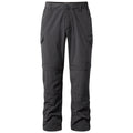 Black outdoor pants with zip-off legs are displayed standing upright featuring multiple pockets designed for versatility and comfort in an outdoor environment suitable for hiking or casual wear.