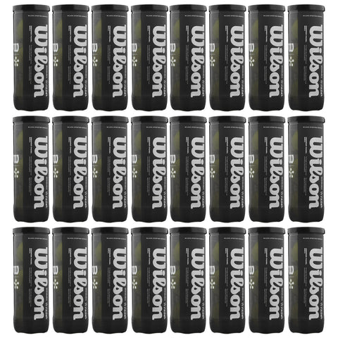 Black canisters labeled Wilson are arranged in a grid pattern showing multiple tennis ball containers in a simple background providing a uniform and organized appearance