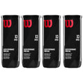 Four cylindrical containers of padel balls are neatly arranged side by side each labeled with "X3 SPEED" and "FASTER PERFORMANCE PADEL BALL" on a black background.