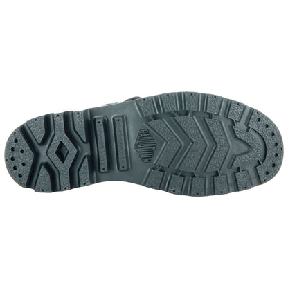 A shoe sole is displayed featuring a rugged tread design with various patterns and indentations suitable for traction on different surfaces showing no text in the image.