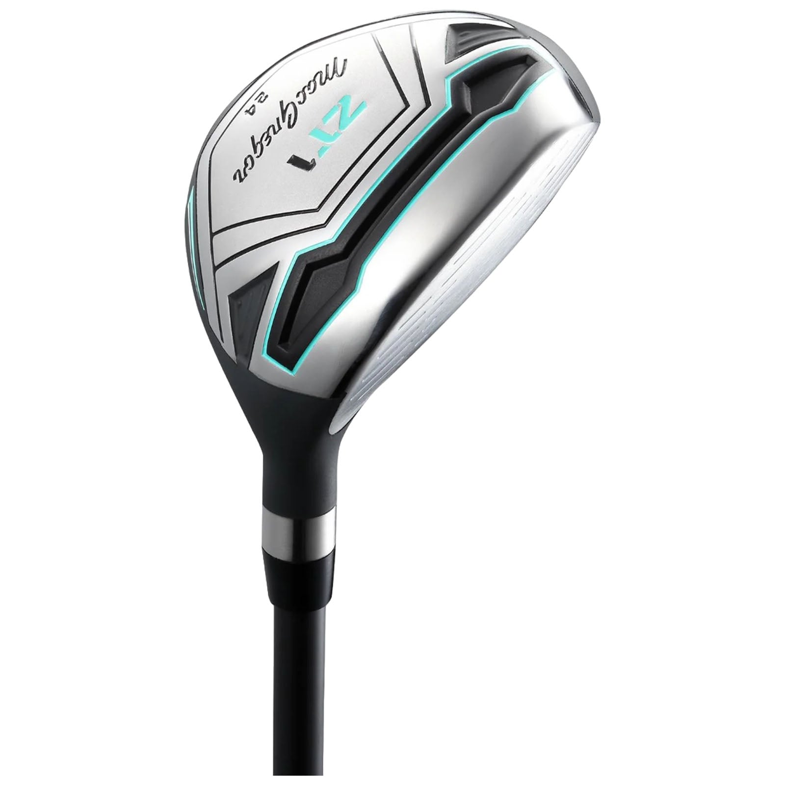 A golf club with a metallic head featuring a sleek design sits upright against a plain background showcasing its striking graphics and innovative shape aimed at enhancing performance in play.