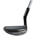 A golf club is displayed in a close-up view highlighting its black face with grooves and silver shaft showcasing sleek design and branding indicating it is a MacGregor Mactec model