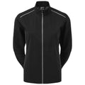 A black jacket with a high collar and zip closure is displayed. The jacket features long sleeves and reflective detailing along the shoulders, set against a plain white background.