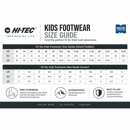 Hi-Tec Kids Footwear Size Guide