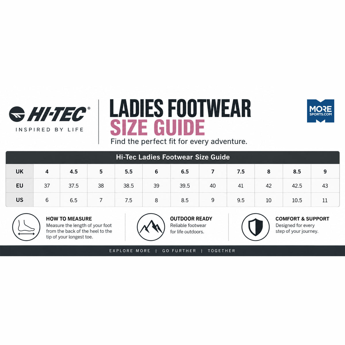Hi-Tec Ladies Footwear Size Guide